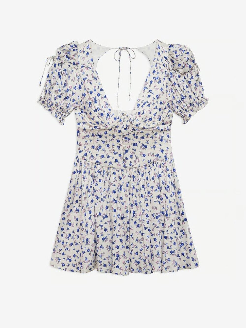 For Love & Lemons Paulina Puff-Sleeve Mini Dress | Blue Floral | Small | NWT